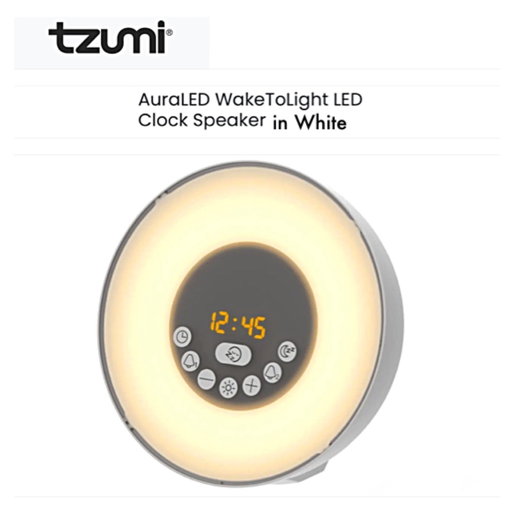 TZUMI AURA LED WAKE TO LIGHT LED CLOCK SPEAKER; MultiColor & Function, BLUETOOTH